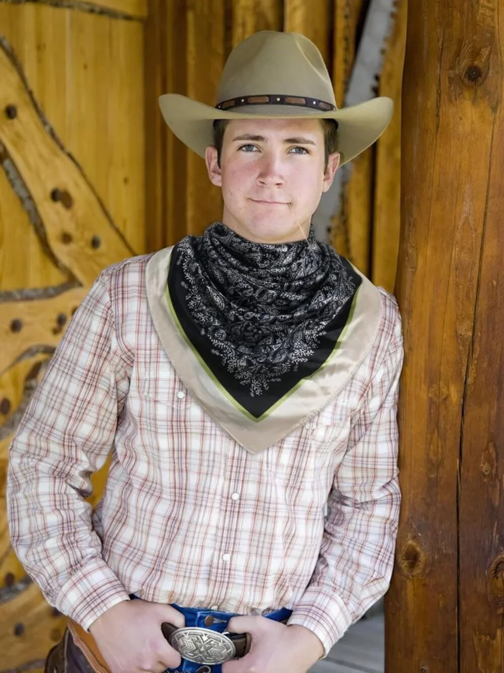 Men's Black Gold 35 Inch Wild Rag Neckerchief Silk Western Bandana Neck Scarf